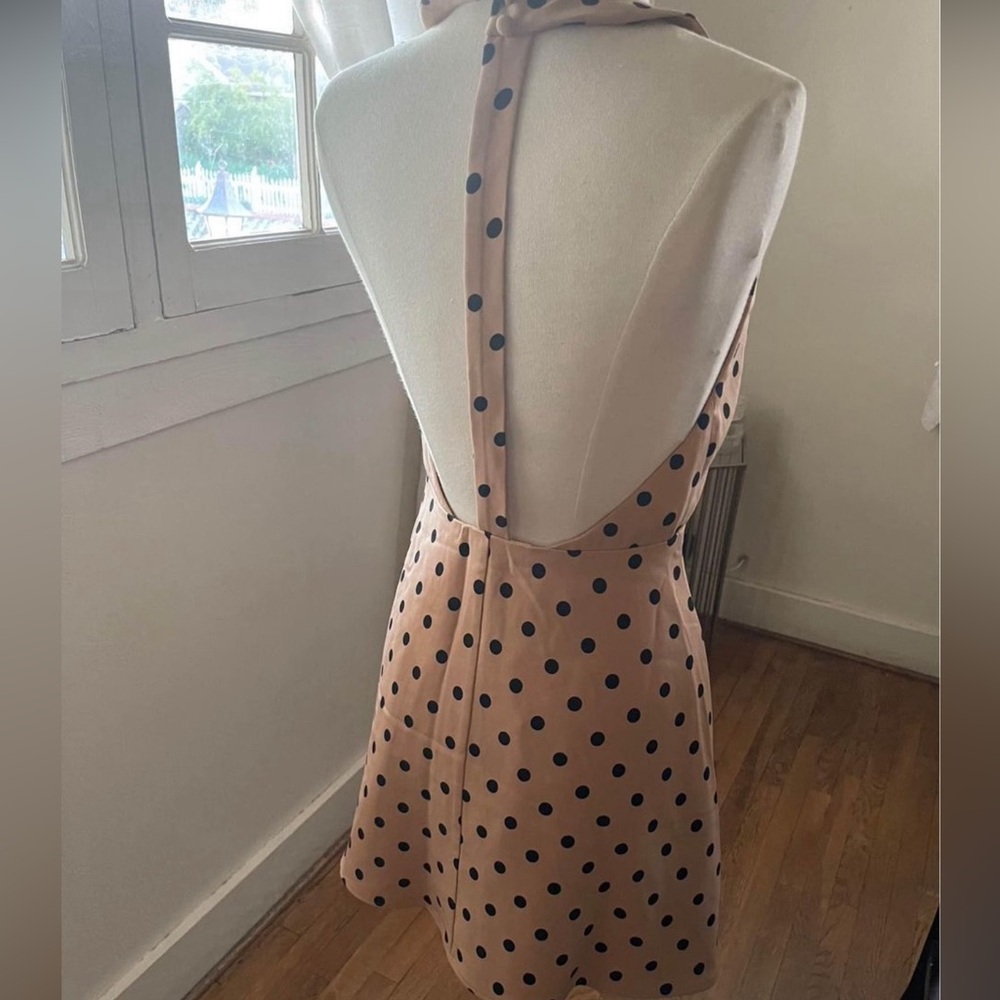 Polka Dot Dress w open back detail.  Black and tan.